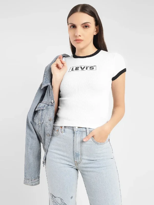 Steal Deal Women's Brand Logo Slim Fit T-shirt