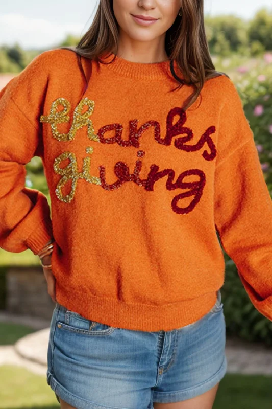 Price Cut Letter Round Neck Long Sleeve Sweater