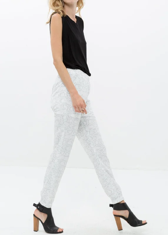 Crazy Deals Women's High Waist Printed Pants In Ivory Silver