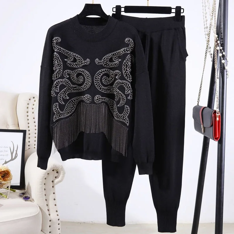 Super Sale 2Pcs Embellished Sweater & Pants Set