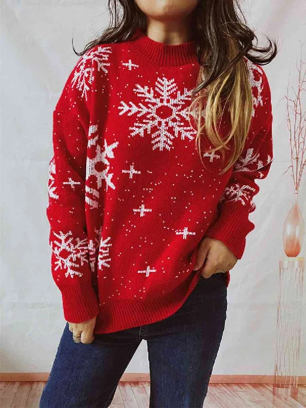 Super Deal Snowflake Pattern Dropped Shoulder Sweater