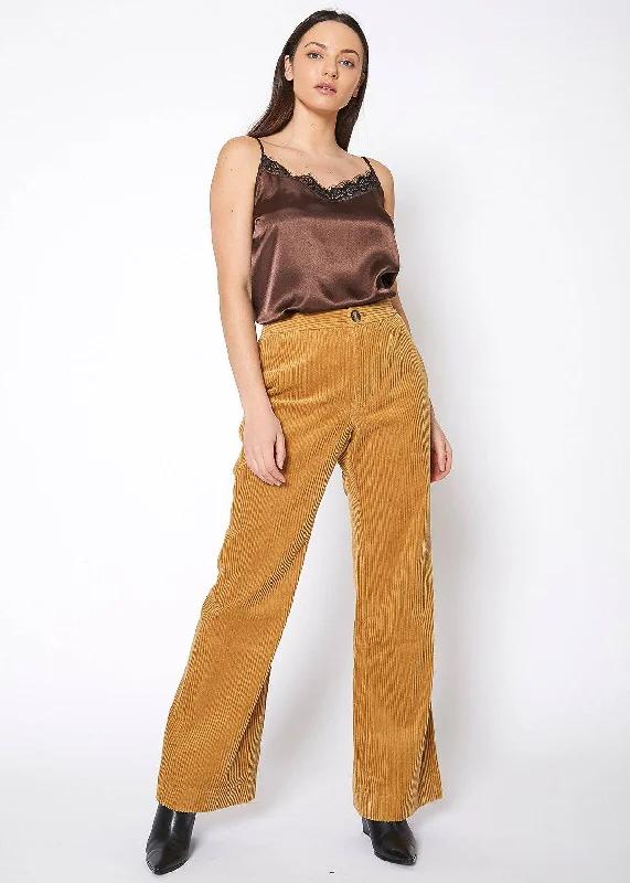 Stock Clearance Women's Corduroy Wide Leg High Waist Pants in Dijon