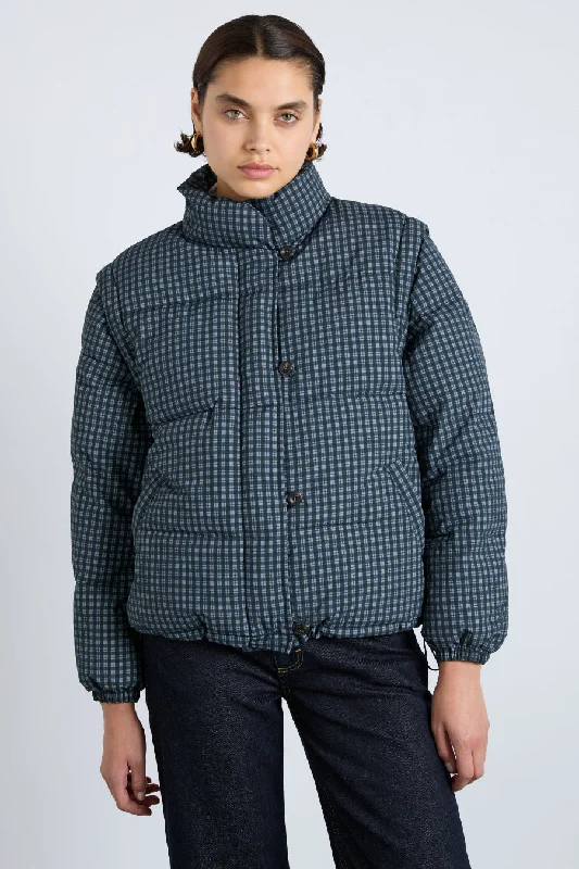 Weekend Specials to Snag pre-order pearl check puffer - navy gingham