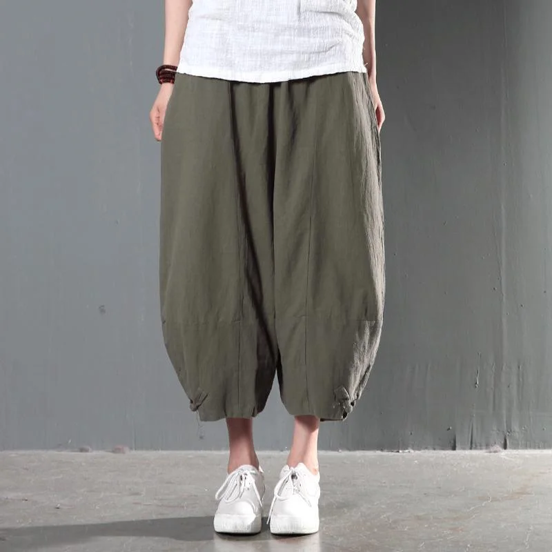 Year-End Clearance Tea green unique linen summer pants harem pants