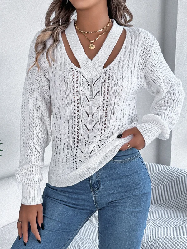 Massive Deal Cutout V-Neck Long Sleeve Sweater