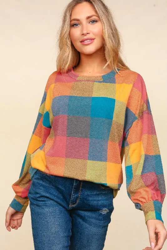 Weekend Savings Spectacular Haptics Contrast Plaid Round Neck Sweater
