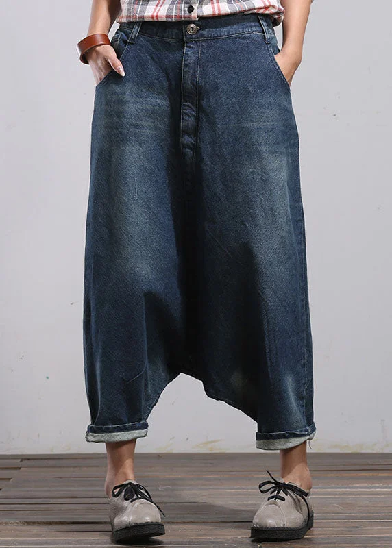 Take Advantage Women Blue Pockets Patchwork Denim Harem Pants Spring