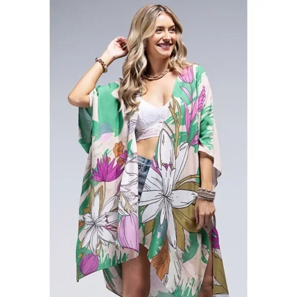 Weekend Savings Extravaganza Oahu Floral Flower Open Wrap Kimono Top One Size Spring Summer Casual Weekend Savings Extravaganza Oahu Floral Flower Open Wrap Kimono Top One Size Spring Summer Casual