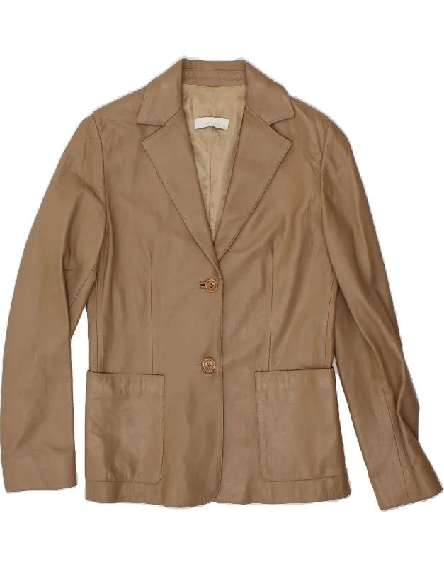 Savings Galore VINTAGE Womens Leather 2 Button Blazer Jacket UK 12 Medium Brown Leather