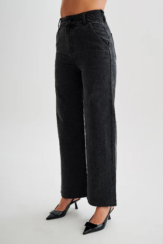 Best Bargains Roxy Wide Leg High Waist Denim Jeans - Washed Black